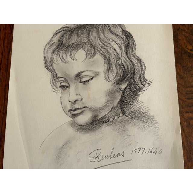 Mid 20th Century Old Master Art Drawings: Raphael, Leonardo, Rubens (Set of 5) - Unknown Artist For Sale - Image 6 of 8