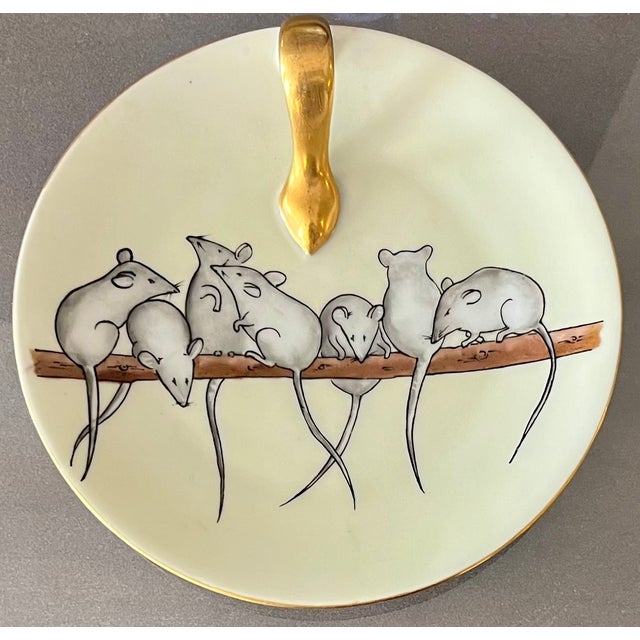 Antique Early 20th Century Arts & Crafts J & C Bavaria Porcelain Lemon Server Dish With Hand Painted Mice by Hecklin Studio Mpls. Circa 1920 For Sale - Image 9 of 9