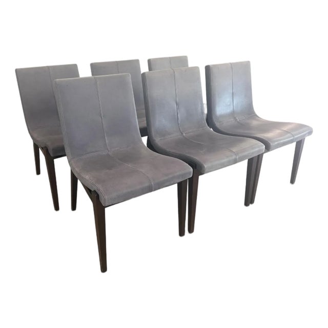 Set of 6 Holly Hunt Studio H Modern Leather Dining Chairs For Sale