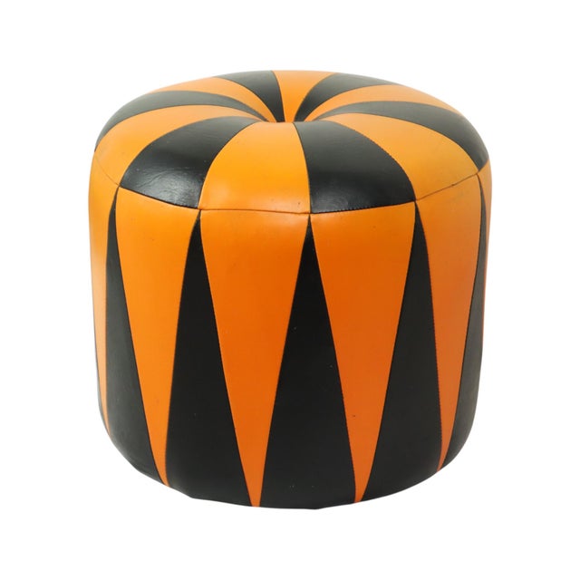 Vintage Round Pouf in Two-Tone Skai, 1960s For Sale - Image 10 of 15