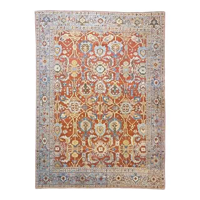 Antique Persian Sultanabad Wool 9 x 12 Rust, Navy & Ivory Handmade Area Rug #1140095 For Sale