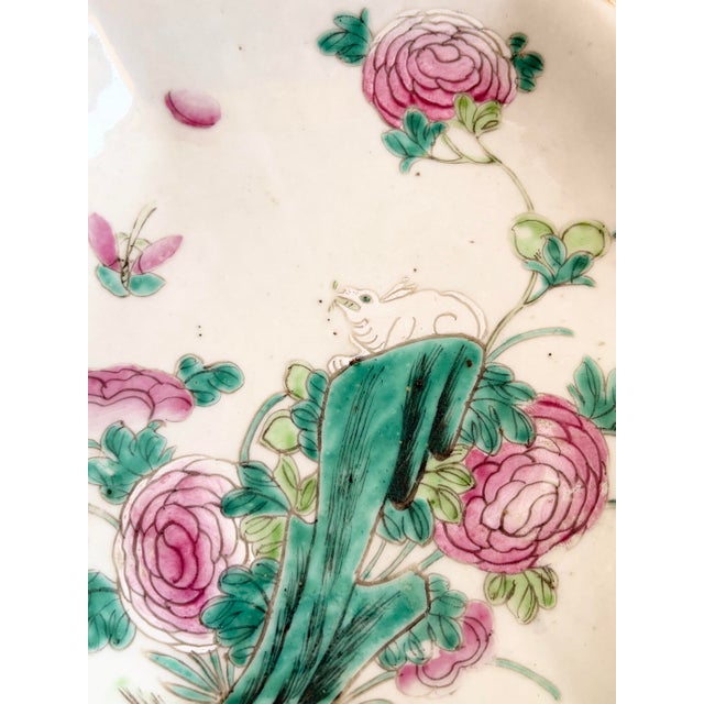 Antique Chinese Qing Famille Rose Rabbit & Peonies Footed Plates Dishes - a Pair For Sale In Los Angeles - Image 6 of 11