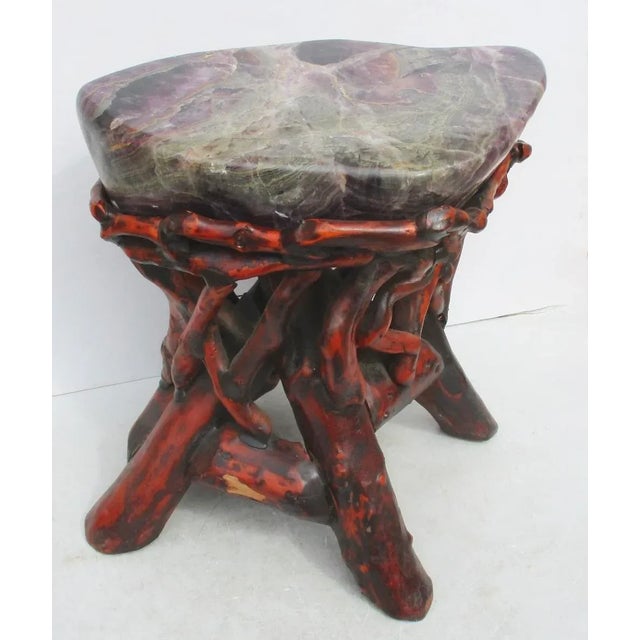 Bolder formed Flourite stone, heavily banded in concentric bands of moss green and deep amethyst crystals. Mounted on the...