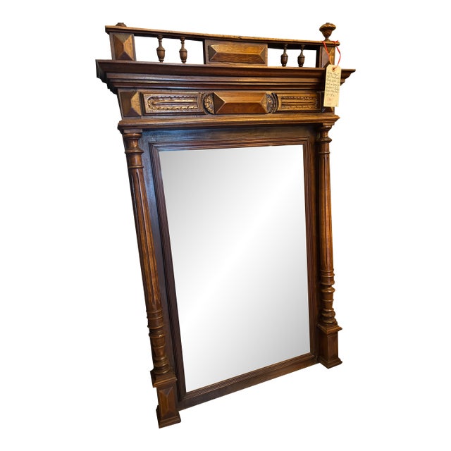 Antique Henry II Style French Walnut Mantle Mirror - 53”h X 31” W For Sale