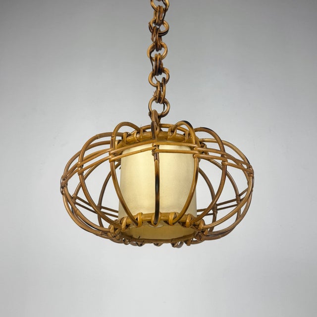 Mid-Century Bamboo Rattan and Paper Pendant Lamp, Italy, 1960s For Sale - Image 10 of 10