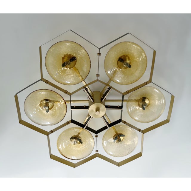 Italian 21st Century Hive Bi-Color Amber Bubbles Murano Flush Mount by Fabio LTD For Sale - Image 3 of 7
