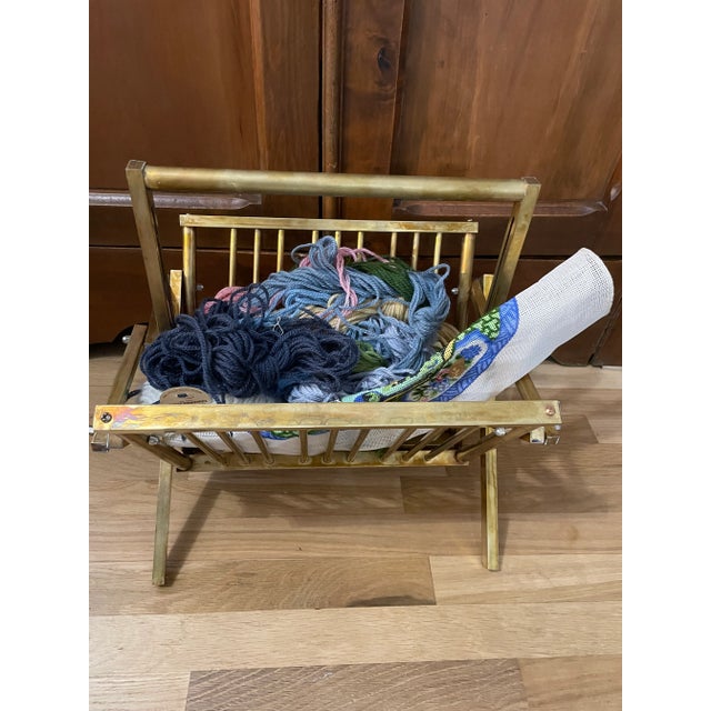 Mid-Century Modern Mid Century Folding Solid Brass Hollywood Regency Magazine Rack For Sale - Image 3 of 10