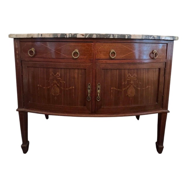 Antique French Louis XVI Demilune Mahogany Calacatta Viola Marble Top Buffet Sideboard Credenza For Sale