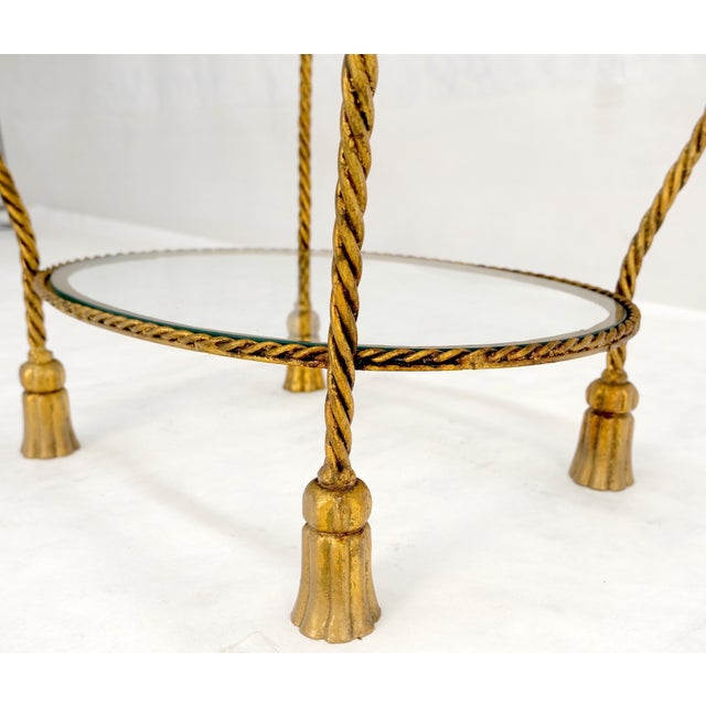 Established Lines Italian Gold Gilt Steel Rope Style Kidney Shape Glass top Side Lamp Table Mint For Sale - Image 4 of 17