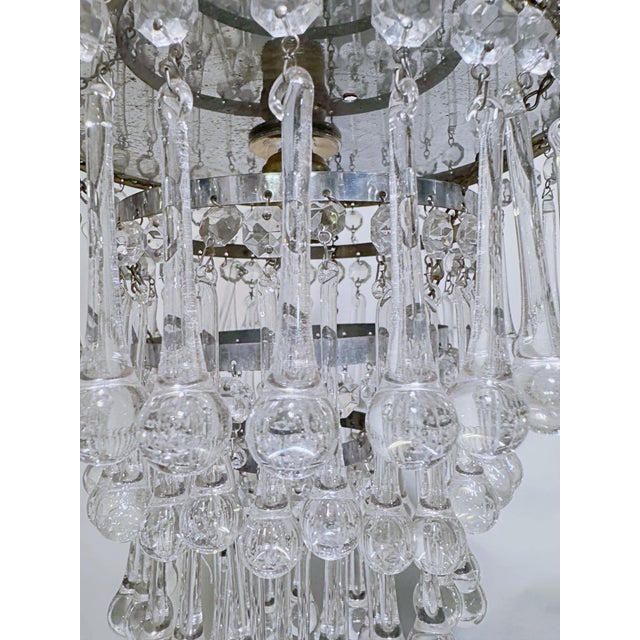 Brass Vintage Hollywood Regency Floral Embossed Brass Tiered Waterfall Teardrop Chandelier For Sale - Image 8 of 10