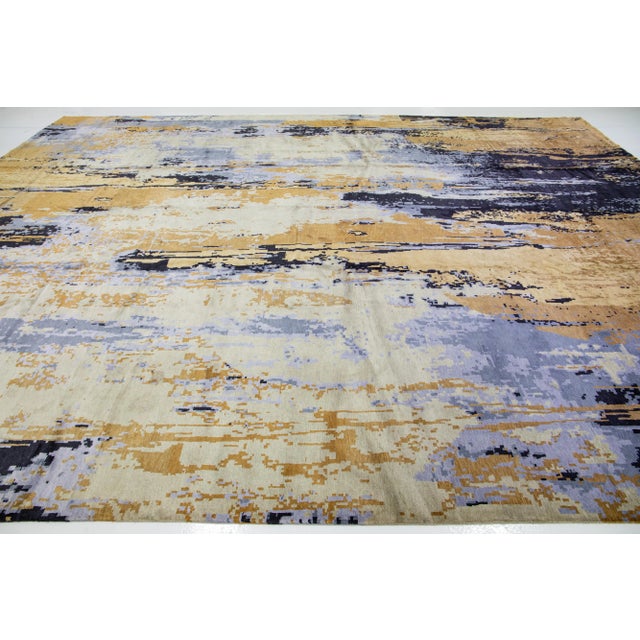 Contemporary 21st Century Modern Abstract Wool & Silk Rug 13 X 17 For Sale - Image 3 of 10