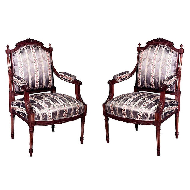 Louis Xvi Blue Striped Arm Chairs Chairish