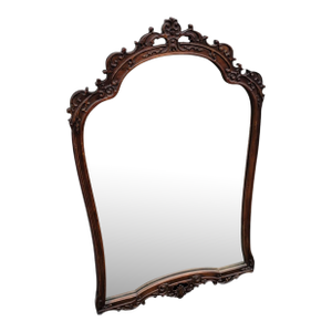 1920s French Style Wall Mirror Carved Walnut Frame Ornate Antique Design