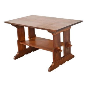 Gustav Stickley Mission Oak Arts & Crafts Trestle Library Table or Writing Desk, Circa 1900