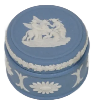 Wedgwood Blue Jasperware Cupid Small Trinket Vanity Jewelry Box With Lid 4553b