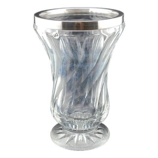 Antique Tall 8 inch 19th C. Cut crystal vase with 835 European silver collar rim For Sale