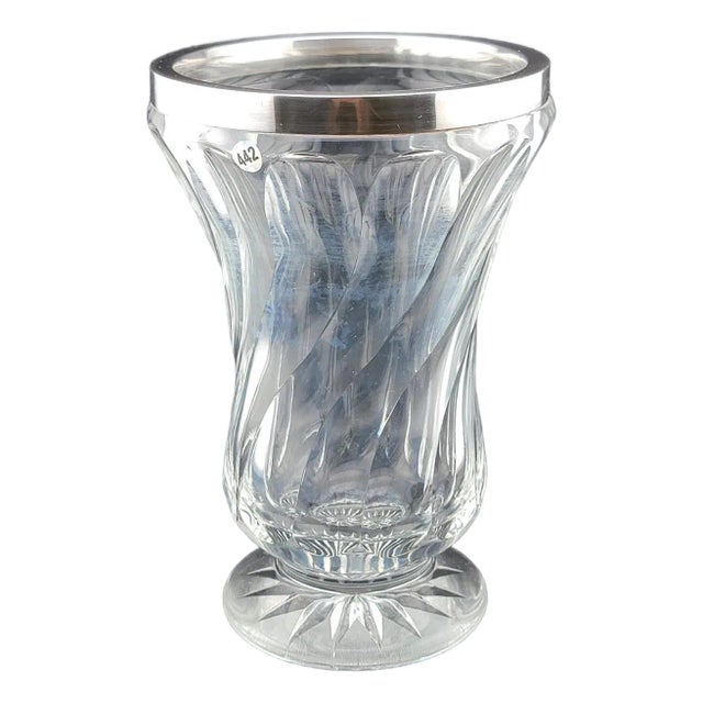 Antique Tall 8 inch 19th C. Cut crystal vase with 835 European silver collar rim For Sale