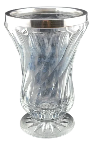 Antique Tall 8 inch 19th C. Cut crystal vase with 835 European silver collar rim