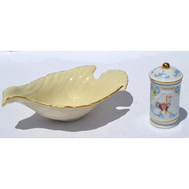 Ceramic 1993 Lenox Carousel Celery Salt Spice Fine Bone Ceramic Porcelain Jar Gold Trim Collectible For Sale - Image 7 of 14
