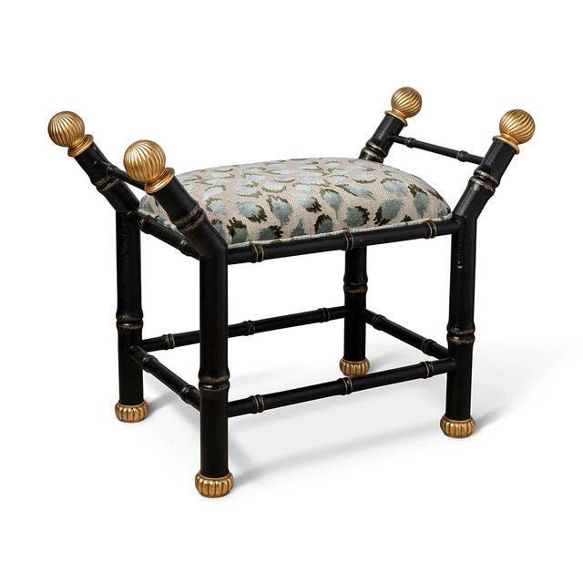 Metal Boca Black Ocelot Celadon Bamboo Bench For Sale - Image 7 of 7