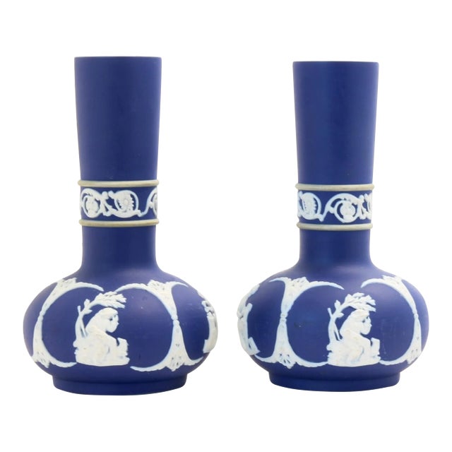 Antique English Jasperware Bud Vases, a Pair For Sale