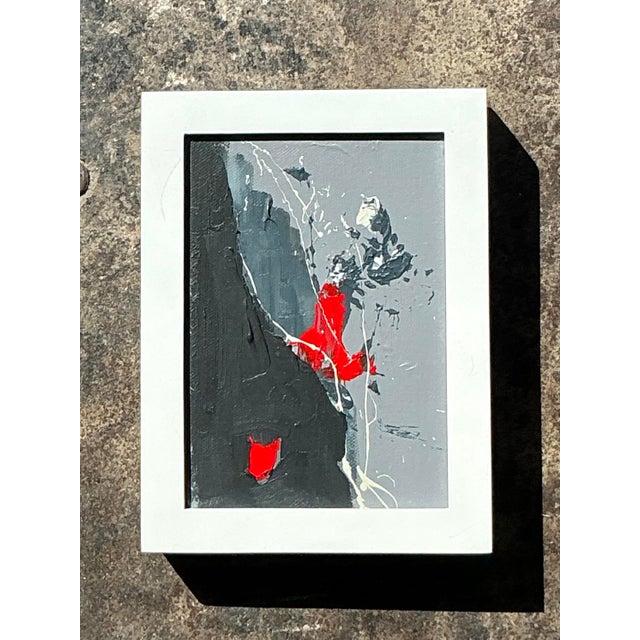 Gray Vintage Original Abstract Oil Painting on Canvas For Sale - Image 8 of 12