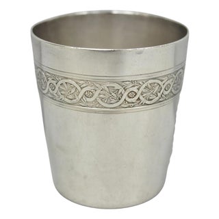Antique Christofle French Silver Plated Shot Glass Goblet Cup W/ Wreath Pattern For Sale