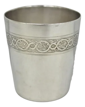 Antique Christofle French Silver Plated Shot Glass Goblet Cup W/ Wreath Pattern