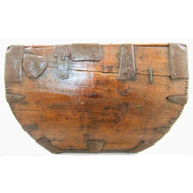 Late 19th Century Antique Chinese Primitive Wood and Iron Rice Grain Harvest Basket Bucket Trug For Sale - Image 9 of 9