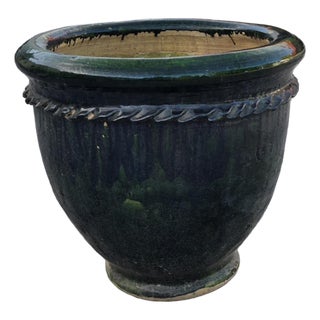 Moroccan Handcrafted Green Pottery Planter For Sale