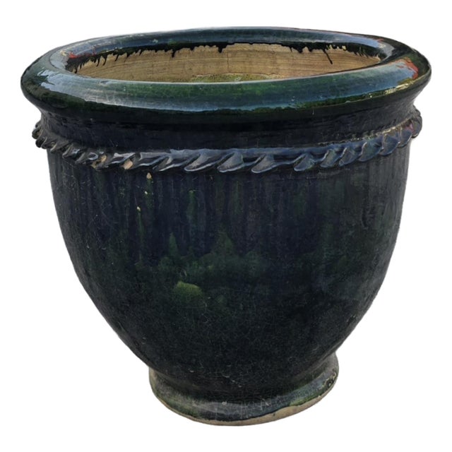Moroccan Handcrafted Green Pottery Planter For Sale