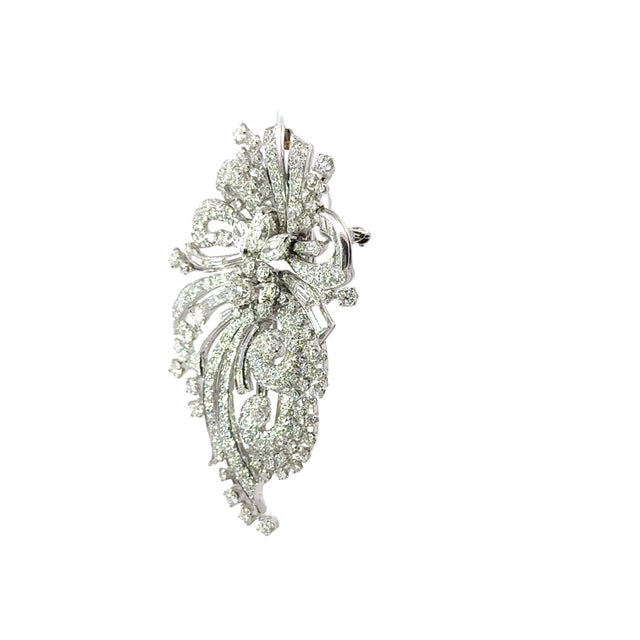 Contemporary Mid-Century Diamond 18k White Gold Floral Spray Double-Clip Brooch For Sale - Image 3 of 7