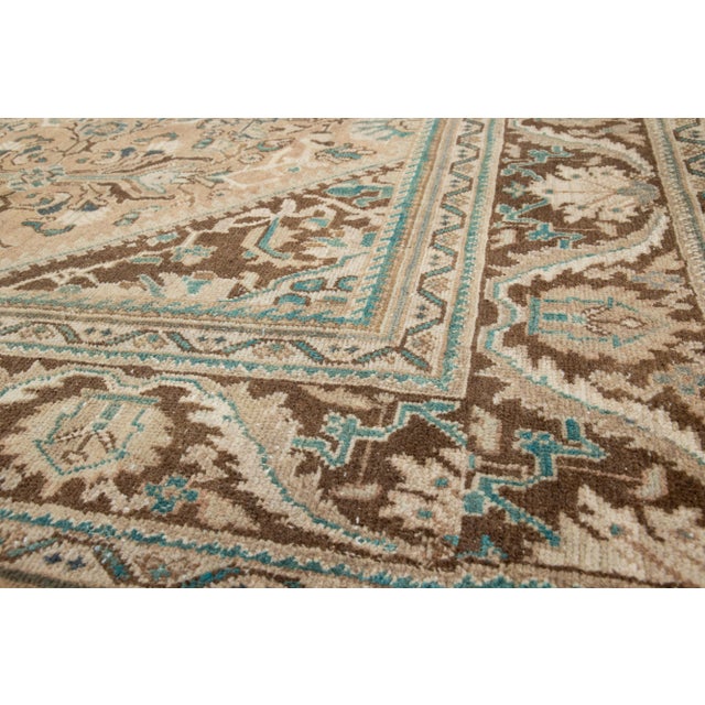 Persian Handmade Vintage Mahal Persian Wool Rug With Floral Pattern in Brown For Sale - Image 3 of 9