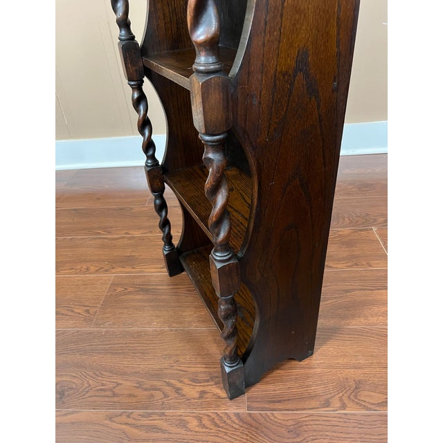 Petite Antique English Bookcase Bookshelf Barley Twist Tiger Oak Display C1920 For Sale - Image 14 of 18