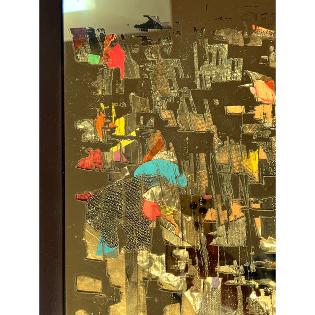 Vintage Brutalist Reverse Glass Mirror Art Signed Mixed Media MCM Jere Style 25" For Sale - Image 13 of 17