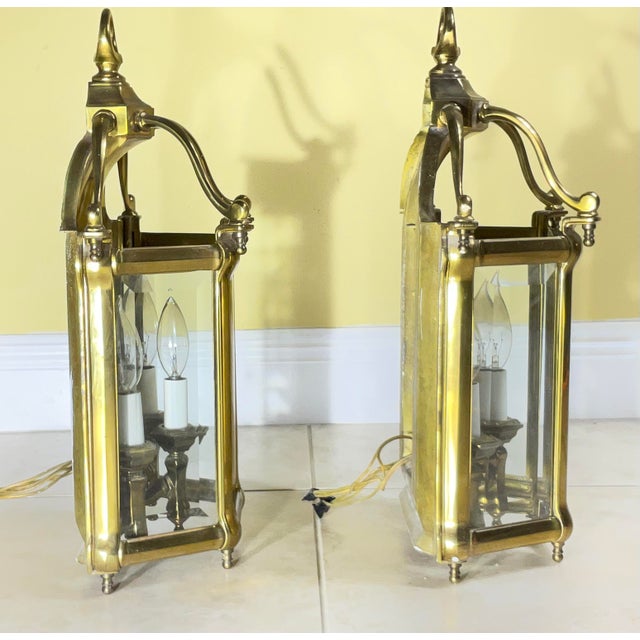 Vintage Solid Brass Wall Sconces / Hall Lanterns by Lamp Art-Italy - a Pair For Sale In Miami - Image 6 of 18