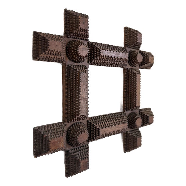 Antique Tramp Art Chip Carved Frame For Sale