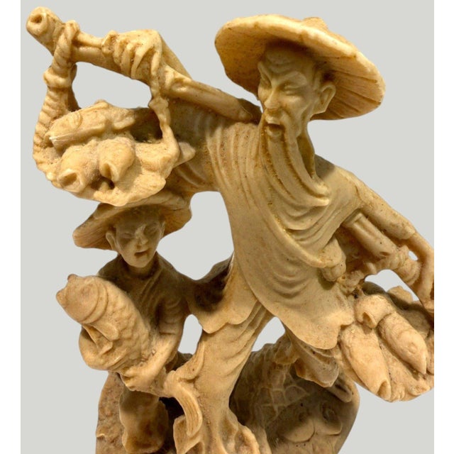 Vintage Chinese Carved Soapstone Fisherman and Boy Sculpture – Asian Folk Art Fishing Scene Beautifully detailed vintage...