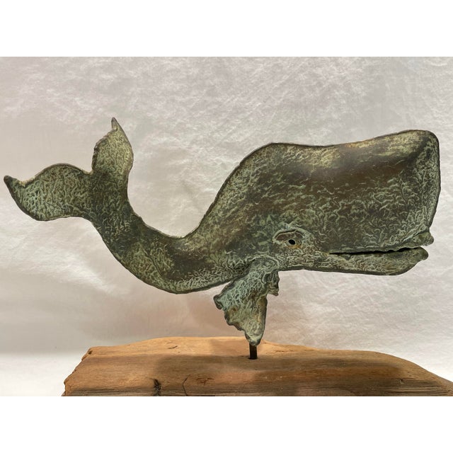 Verdigris Late 20th Century Small Verdigris Copper Sperm Whale Weathervane With Driftwood Stand For Sale - Image 8 of 8