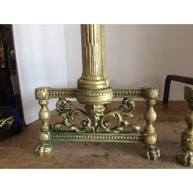 Metal Antique Andirons, Neoclassical Style Andirons, Brass For Sale - Image 7 of 9