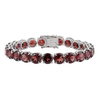 925 Sterling Silver Round 52.45 Ct Red Garnet Tennis Bracelet Everyday Luxe Style For Sale