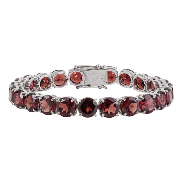 925 Sterling Silver Round 52.45 Ct Red Garnet Tennis Bracelet Everyday Luxe Style For Sale