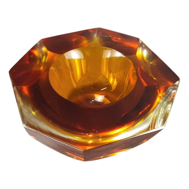 Vintage Amber-Colored Murano Sommerso Glass Ashtray, 1960s For Sale