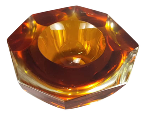 Vintage Amber-Colored Murano Sommerso Glass Ashtray, 1960s