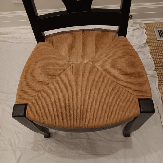 Vintage French, Country Black Dining Chairs With Rush Seat - Set of 6 For Sale - Image 12 of 18