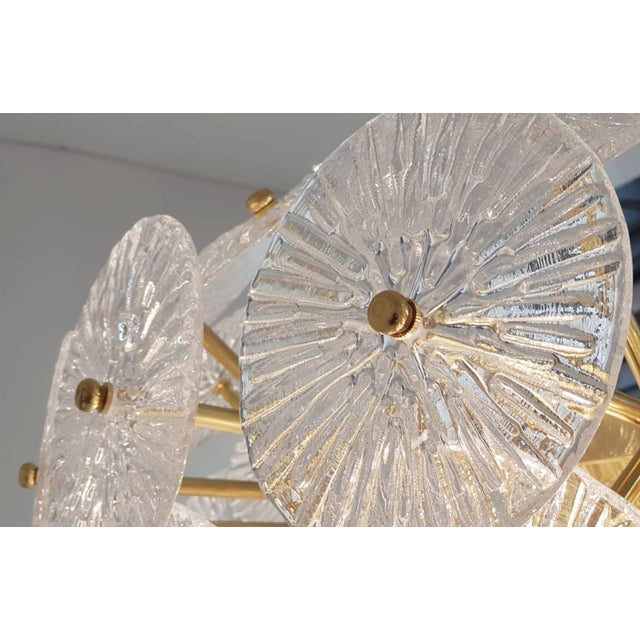 1970s Oversized Loto Murano Glass & Brass Chandeliers - Pair For Sale - Image 4 of 8