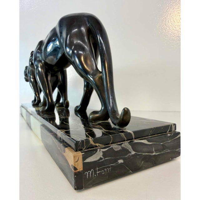 Maurice Font, French Art Deco Sculpture of Panthers, 1930s, Metal on Marble Base For Sale - Image 11 of 12