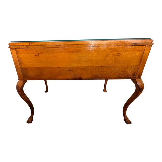 Vintage 1930s Queen Anne Style Burl Wood Writing Desk With Beveled Glass Top For Sale In Philadelphia - Image 6 of 17