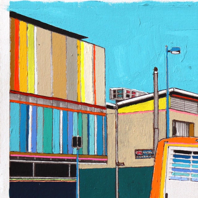 2020s Bus Stop at Manhattan Beach - Original Color Drenched Urban Landscape Still Life Artwork Framed by Fabio Coruzzi For Sale - Image 5 of 6