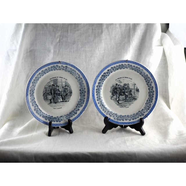 French transferware plate "La salle d'attente" (="The Waiting Room") and "L'heure de départ" (="Departure time") - "Les...